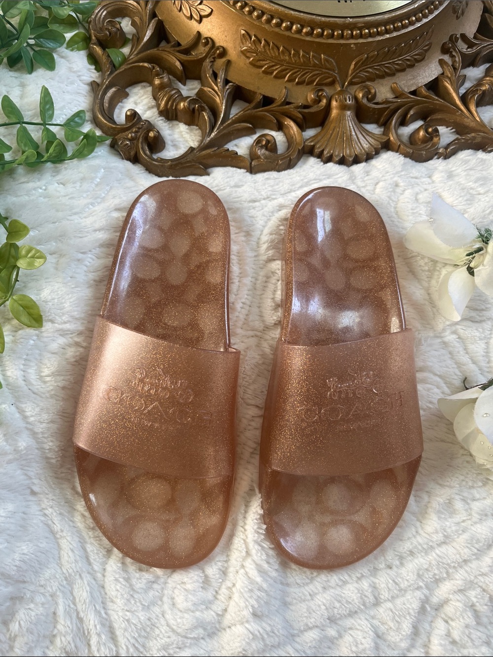 NEW Coach Gold Ulyssa Jelly Slide Logo Slide Sandals